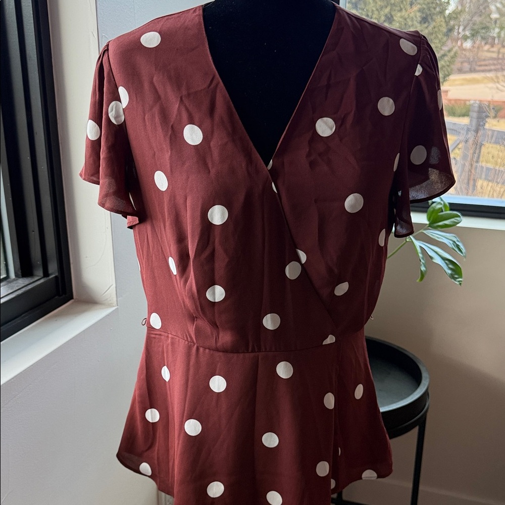 Ann Taylor Burgundy Polka Dot Blouse